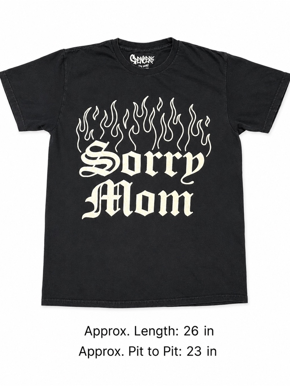 Spencer’s Sorry Mom Flame Graphic Tee Black Medium